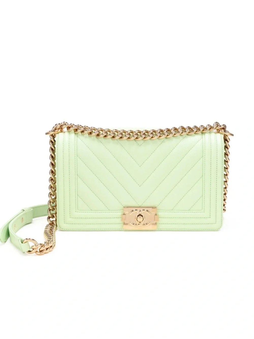 🩷TRADE🩷CHANEL Medium Boy Flap Bag Quilted Caviar Leather Light Green - Picture 6 of 16